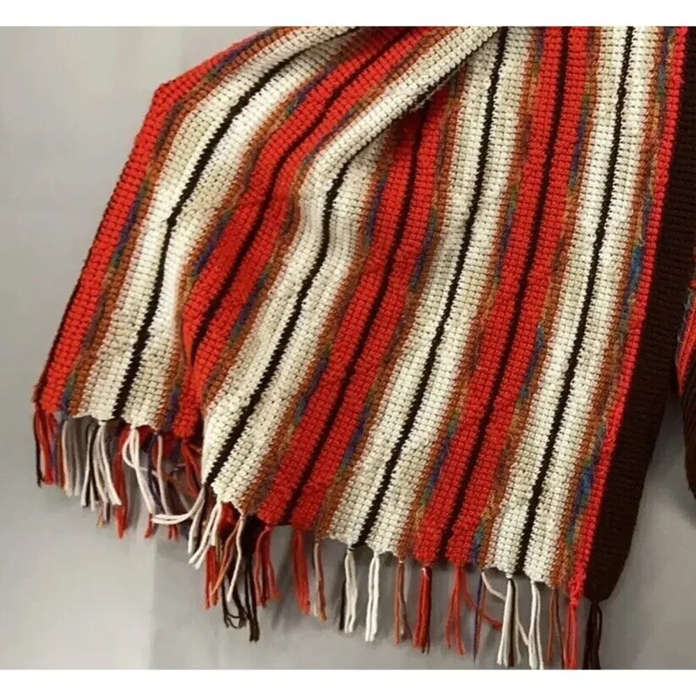 VTG‎ Crochet Throw Blanket Afghan Shawl-Southwest-Aztec-Handmade-Fringe -Gift